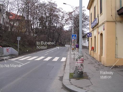 Ways from Bubenec railway station to Bubenec hostel and Na Marne Academy residence