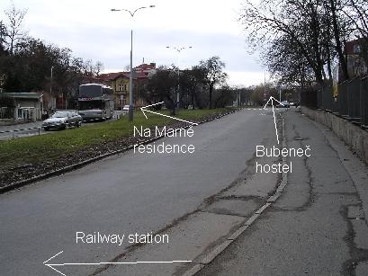 Way from Bubenec railway station to student hostel