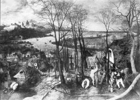 Temný den – obraz namalovaný r. 1565, jehož autorem je Pieter Breughel starší, realisticky dokumentuje velmi intenzivní ořez a oklest volně rostoucích stromů, ve středověké krajině běžný.
<br/>