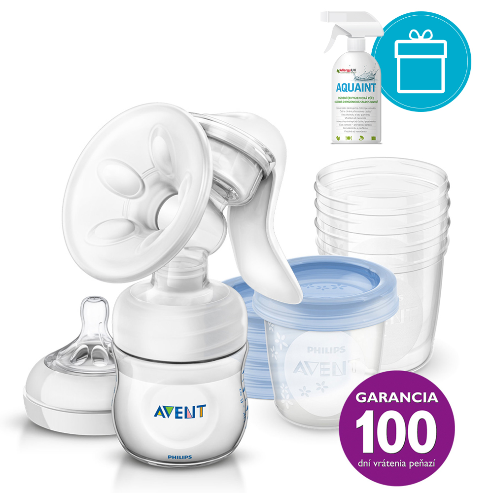 PHILIPS AVENT Odsávačka mléka Natural se zásobníkem 125 ml  VIA 180 ml 5 ks  AQUAINT 500 ml