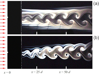 Visualization of the von Kármán vortex street on cooled cylinder