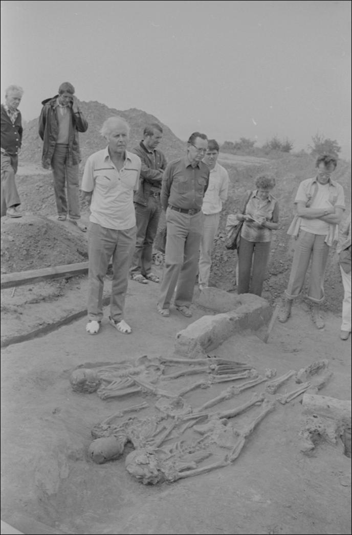 Unikátní nález společného pohřbu tří jedinců z období gravettienu v Dolních Věstonicích v roce 1986. 