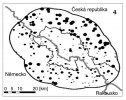Relativní hustoty (početnost populace) srnce obecného (Capreolus capreolus) na Šumavě a v Bavorském lese a okolí.  Je zřejmá vyšší početnost srnce na územích mimo národní parky, zejména  na české straně. Orig. P. Šustr