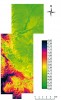 Jarní fenologická mapa Moravského krasu vytvořená na základě modelu potenciálního přímého slunečního záření (PDSI), digitalizované topografické mapy a modelu skyview (zaclonění oblohy okolním terénem) v programu IRRAD a IDRISI 32. Čísla označují stupeň  fenofáze. Orig. M. Vymazalová