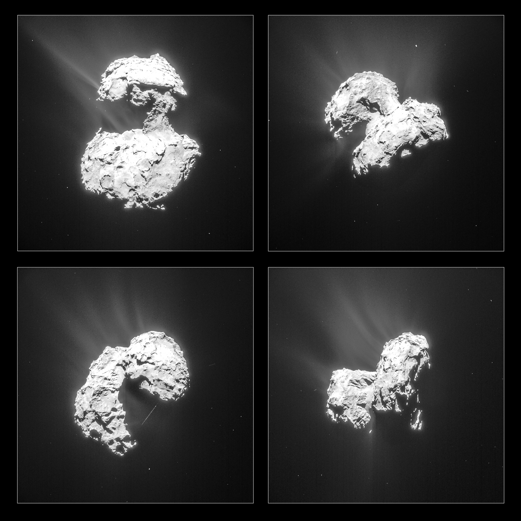 Gejzíry na kometě 67P Čurjumov-Gerasimenko. Foto: Rosetta/ESA.