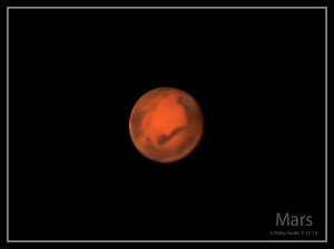 Mars přes dalekohled 12. května 2016. Autor: Philip Smith.