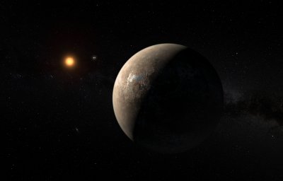 Umělecká představa planety Proxima b obíhající kolem Proximy Centauri Autor: M. Kornmesser/ESO: