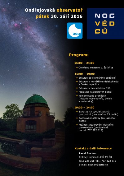 Program Noci vědců 30. září 2016 na ondřejovské hvězdárně. Grafika: AsÚ AV ČR.