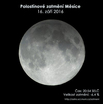 Simulační snímek maximální fáze polostínového zatmění Měsíce 16. září. Rendering: Petr Horálek.;