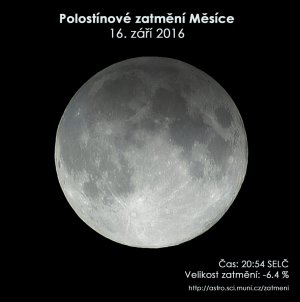 Simulační snímek maximální fáze polostínového zatmění Měsíce 16. září. Rendering: Petr Horálek.