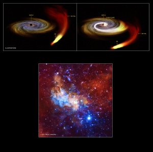 Ilustrace oblaku G2 a centrání černé díry, zdroje Sgr A*, na základě pozorování družice Chandra. Autor: NASA/CXC/MPE/G.Ponti et al; ilustrace: NASA/CXC/M.Weiss 