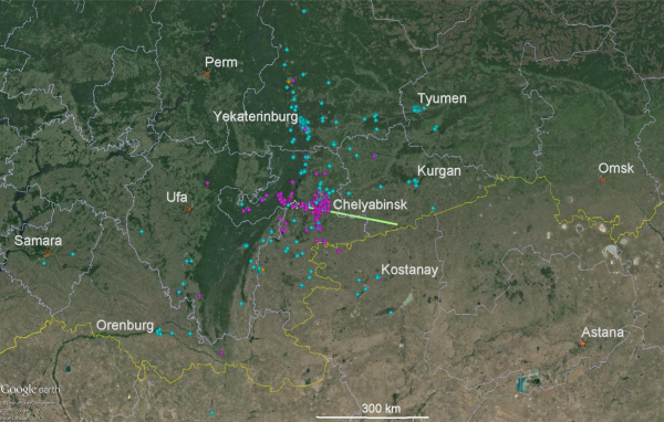 Mapa vyznačující pozici 715 videí, u nichž byla spolehlivě zjištěna zeměpisná poloha.