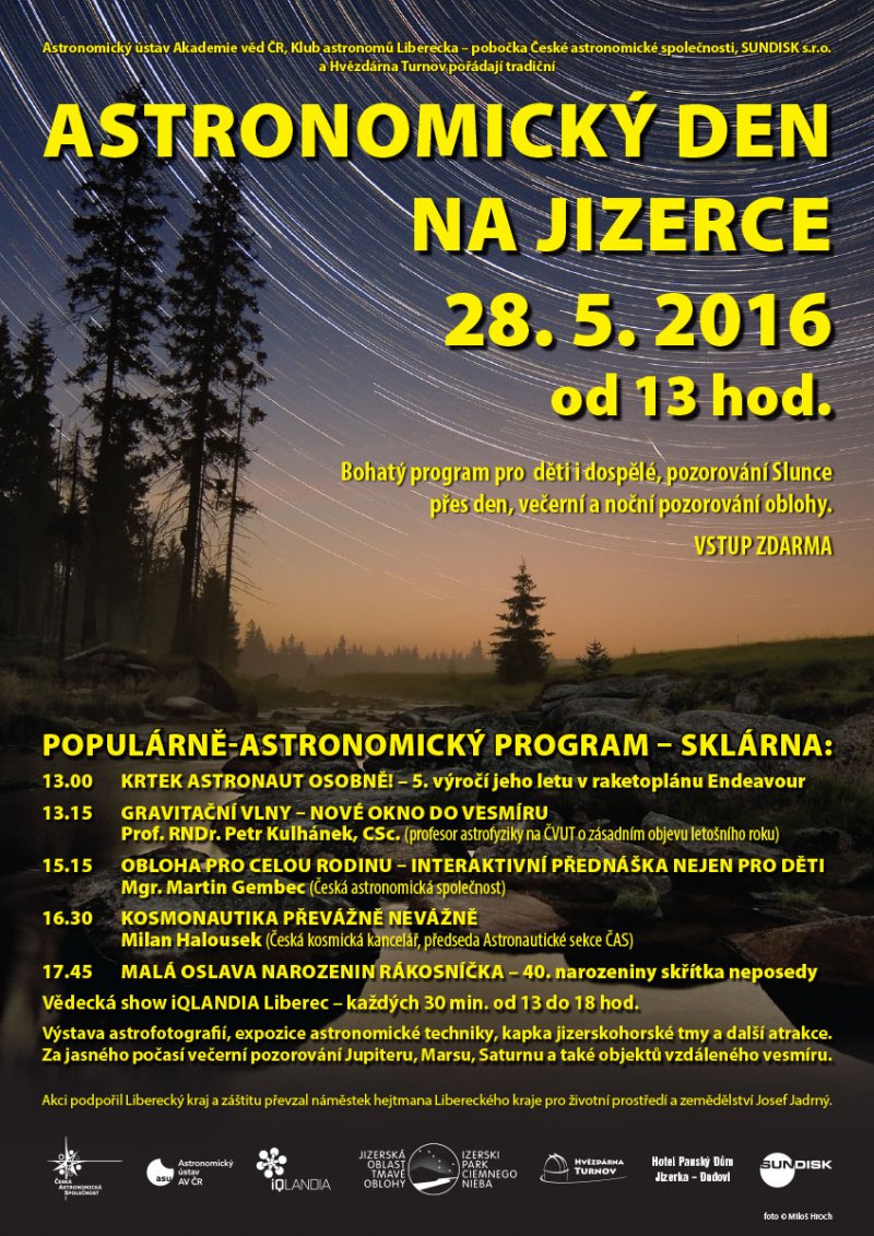 Astronomický den na Jizerce 28. května 2016 - program.