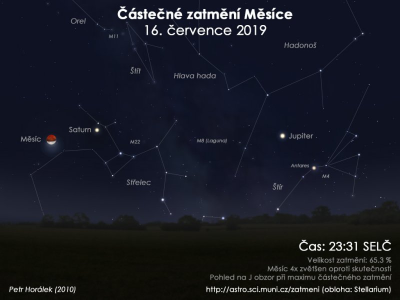 Obloha při částečném zatmění Měsíce 16. červnce 2019. Autor: EAI/Petr Horálek.