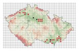 Rozšíření zápřednice jedovaté do r. 2000 podle Katalogu pavouků České republiky (Buchar a Růžička 2002) – černé body; rozšíření tohoto druhu v letech 2001–11 červeně. Na mapě je patrná expanze v termofytiku České republiky, kde se pavouk šíří na příhodná stanoviště, na nichž dosahuje vysoké početnosti. Orig. J. Dolanský