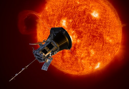 Obr. 1: Umělecká koncepce Parkerovy sluneční sondy blížící se ke Slunci.