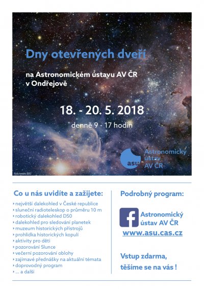 Dny otevřených dveří na observatoři v Ondřejově 18. - 20. května 2018.