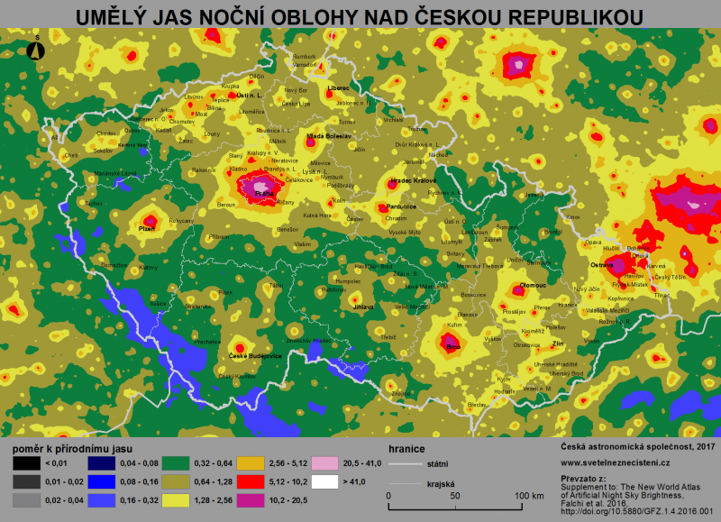Mapa světelného znečištění České republiky