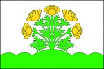 Vzácný upolín nejvyšší (Trollius altissimus) na vlajce obce Vítězná,  okres Trutnov, udělené v r. 2003