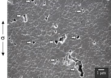 SEM of superplastic 3Y-TZP ceramic sample (nominal e=200%)