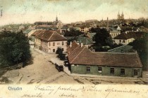Chrudim, Masarykovo náměstí. Původní zástavba na zkoumané ploše. Pohlednice z počátku 20. století.