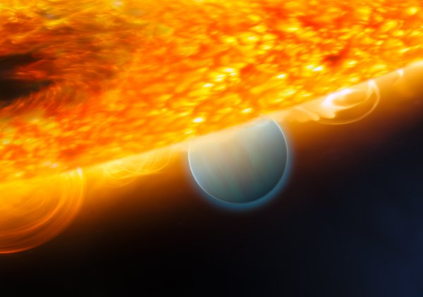 Malířova představa planety obíhající hvězdu HD189733