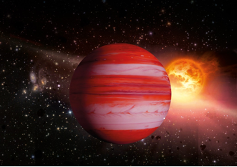 Rudá planeta jupiterového typu s hvězdou