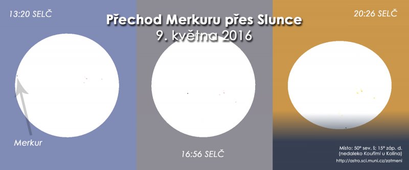 Přechod Merkuru přes Slunce v roce 2016. Autor: Expresní astronomické informace. Přechod Merkuru přes Slunce v roce 2016. Autor: Expresní astronomické informace.
