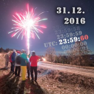 Ve světovém čase (UTC) začne nový rok 2017 o sekundu později. V Česku se změna projeví 1. ledna 2017 v 0:59:60 SEČ. Autor: Petr Horálek.