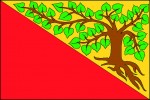 25	Vlajka obce Krásná Lípa v okrese Děčín, udělená v r. 2002, s realisticky rozkreslenou stromovou figurou lípy