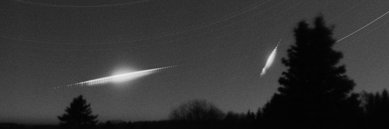 Figure 2. Detailed view of the two brightest Taurids over Poland recorded by the analog autonomous camera at station Polom during the night from October 31 to November 1, 2015  (all night exposure)