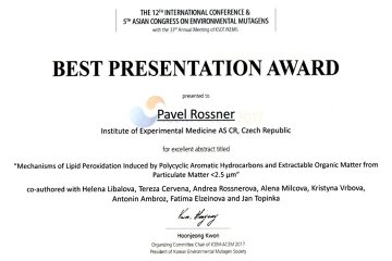 “Best Presentation Award” na celosvětovém kongresu společnosti pro mutagenezu zevním prostředím