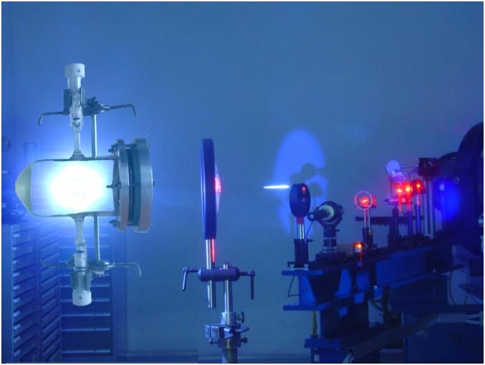 The arrangement of a typical laser-plasma-chemical experiment performed at the PALS facility. Photographed by Jiří Skála; credit: Institute of Physics of the Czech Academy of Sciences.