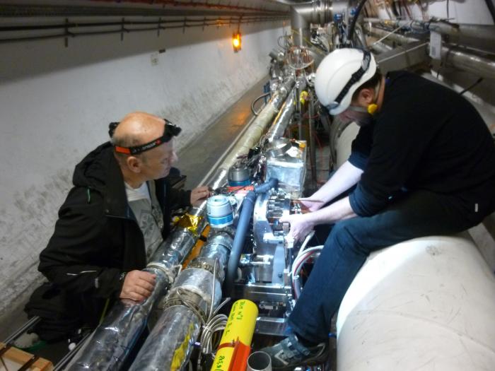 Technical coordinator of AFP installation, Petr Sicho (left) from FZÚ AVČR, during the detector installation in LHC tunnel.
