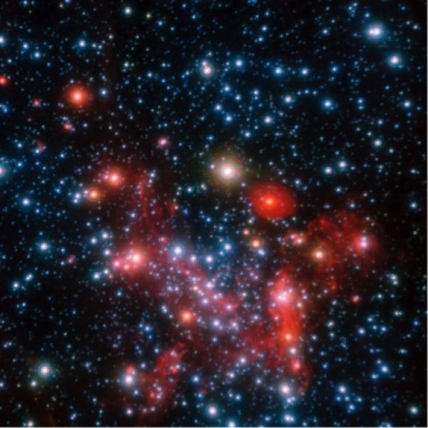 The view of the inside of the Milky Way requires the use of the radiation of a wave-length other than the wave-length of the visible light, which cannot penetrate the region due to large amounts of interstellar dust. A photograph taken in the infrared range by the VLT telescope (Very Large Telescope) of the European Southern Observatory enabled the penetration of the dusty environment in order to display almost the very centre of the Galaxy, which hides the black hole. The image captures only a 0.4 x 0.4 of arcsecond field (image: ESO). The view of the inside of the Milky Way requires the use of the radiation of a wave-length other than the wave-length of the visible light, which cannot penetrate the region due to large amounts of interstellar dust. A photograph taken in the infrared range by the VLT telescope (Very Large Telescope) of the European Southern Observatory enabled the penetration of the dusty environment in order to display almost the very centre of the Galaxy, which hides the black hole. The image captures only a 0.4 x 0.4 of arcsecond field (image: ESO).