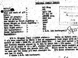 Záznam sestřelu messerschmittu Bf-109 pilotem Sidneym Bregmanem.