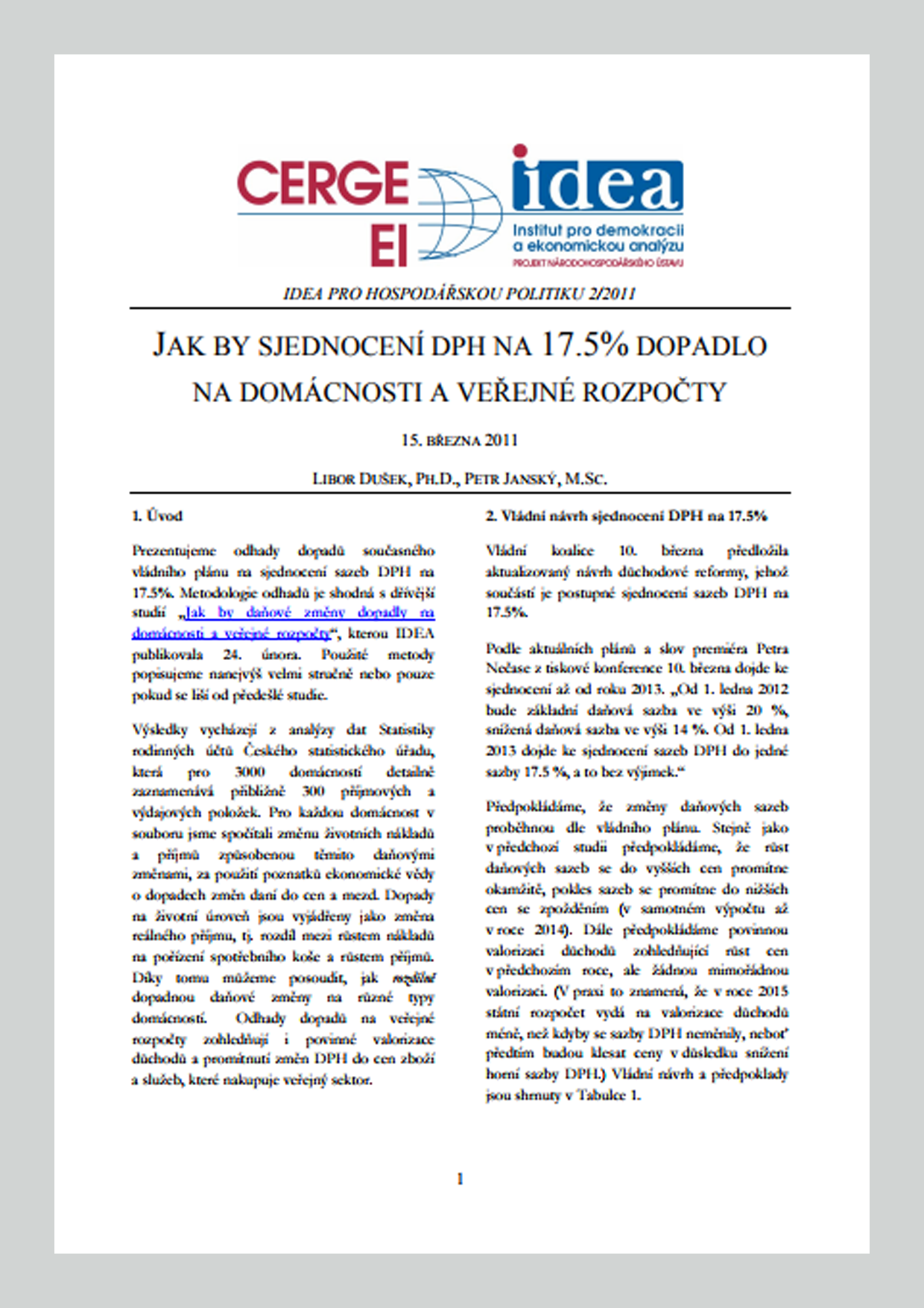 Jak by sjednocení DPH na 17.5% dopadlo na domácnosti a veřejné rozpočty