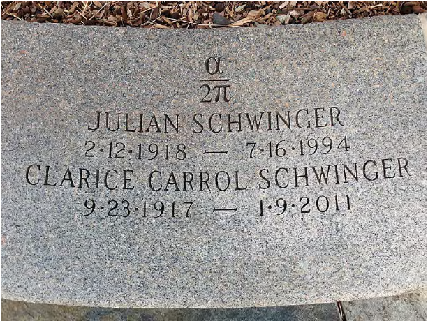 Náhrobní kámen Juliana Schwingera, který jako první v roce 1947 spočetl anomální magnetický moment elektronu a mionu.