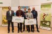 Josef Kučera when awarding the prize for the 2nd place in the I. science field (second from left)