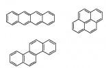 Chemická struktura vybraných  polycyklických aromatických uhlovodíků: tetracen, chrysen, pyren. Orig. S. M. Tehrany 