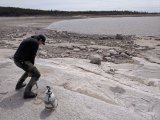 Filip Tomek drilling samples for magnetic susceptibility study