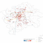 Figure 5.4: Change in number of foreigners in individualised scalable neighbourhoods at k = 200 level in Prague metropolitan core 2012-2018.