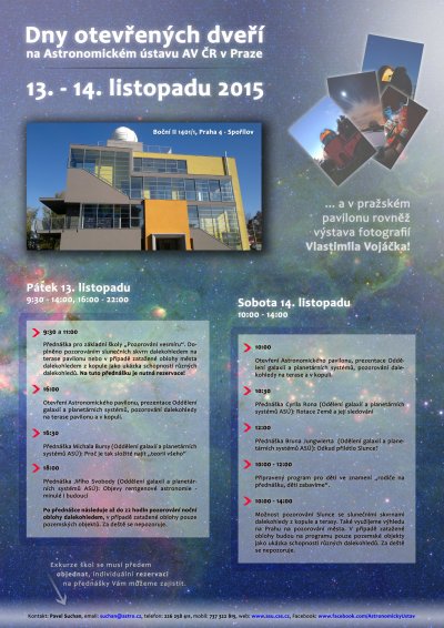 Program Dní otevřených dveří v Astronomickém pavilonu v Praze v listopadu 2015.