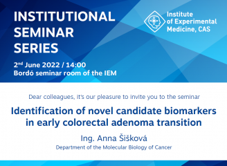 Pozvánka na ústavní seminář ÚEM AV ČR - Identifikace nových kandidátních biomarkerů v prekancerózních stádiích kolorektálního karcinomu