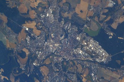 Plzeň z paluby ISS (foto Andrew Feustel/NASA, © Do kosmu s Krtkem 2018