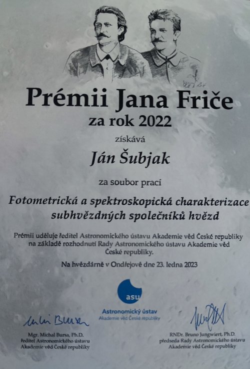 Diplom Prémie Jana Friče za rok 2022