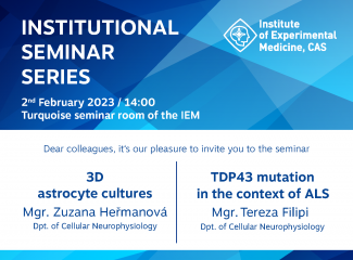 Pozvánka na ústavní seminář ÚEM AV ČR - 3D buněčné kultury astrocytů / Mutace TDP43 v kontextu ALS