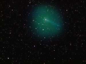 Snímek komety ze 2. října je softwarově upraven. Autor: Nick Howes.