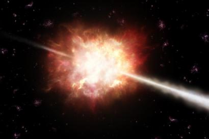 The picture shows our idea of a gamma-ray burst.