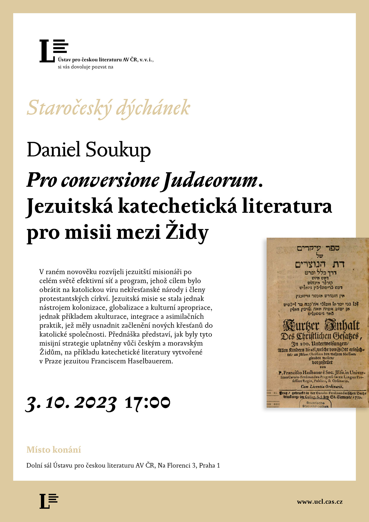 pozvánka – Daniel Soukup: ro conversione Judaeorum. Jezuitská katechetická literatura pro misii mezi Židy